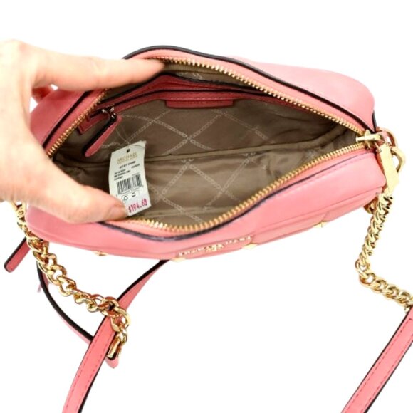 MICHAEL KORS~Jet Set Studded Quilted Lamb Leather Camera Bag~PINK CROSSBODY /TAG - Picture 7 of 8